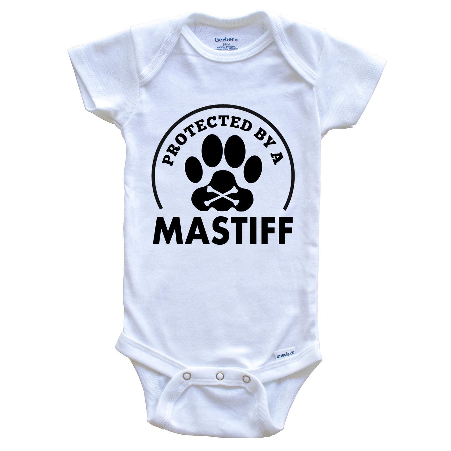 Protected By A Mastiff Funny Baby Onesie