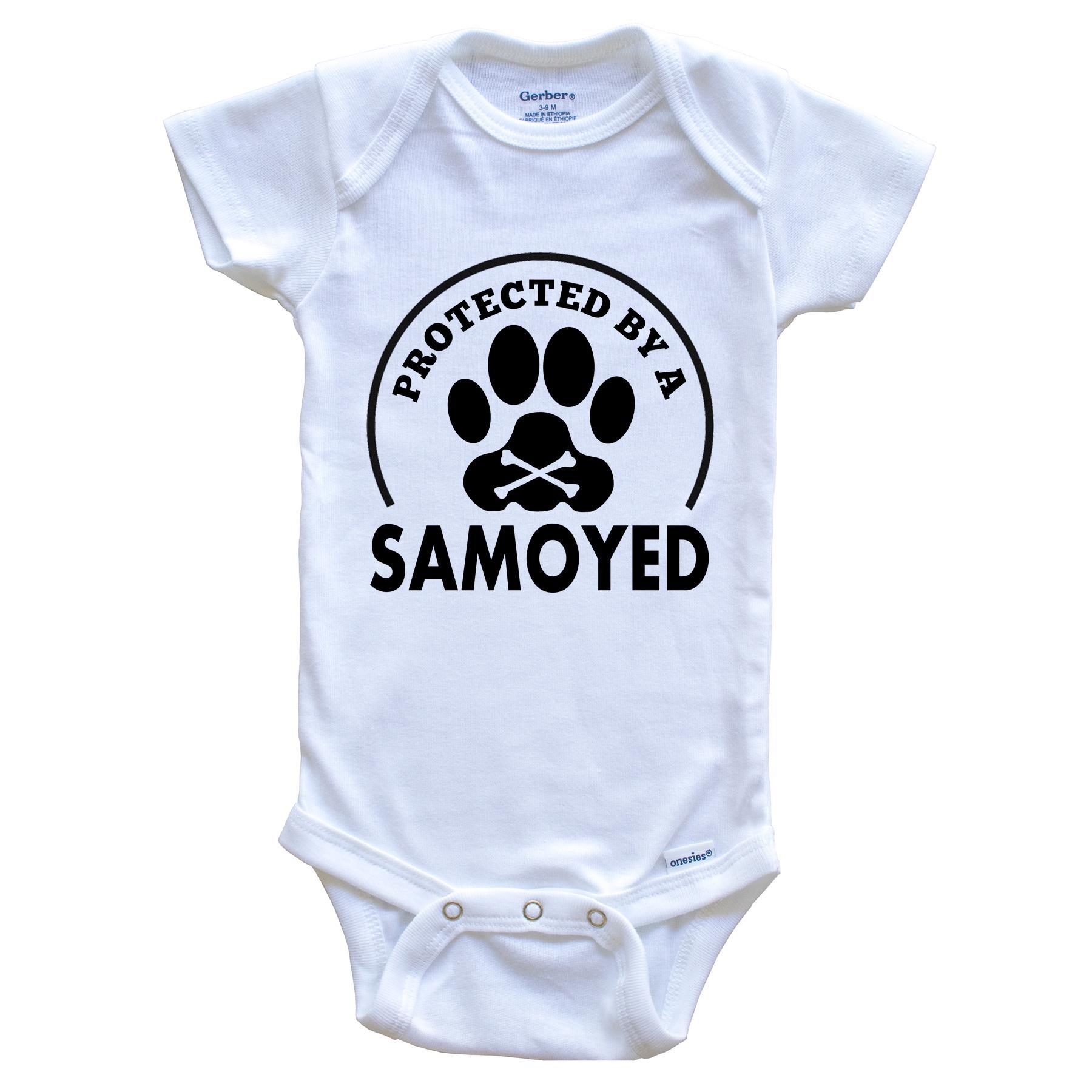 Protected By A Samoyed Funny Baby Onesie