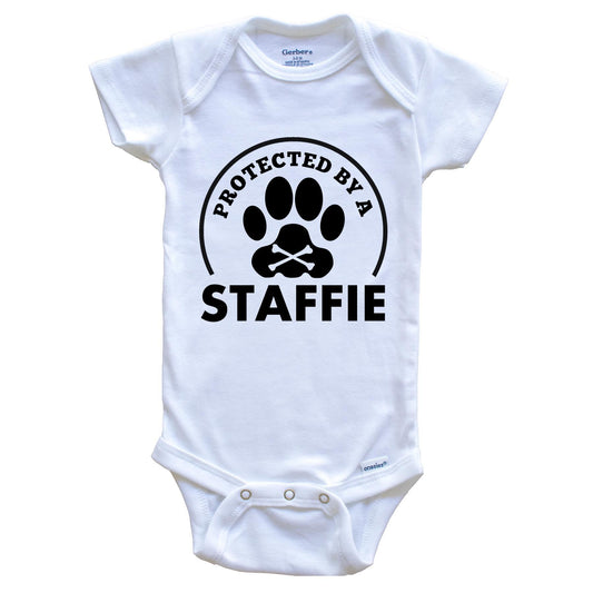 Protected By A Staffie Funny Baby Onesie