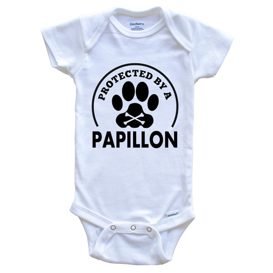 Protected By A Papillon Funny Baby Onesie