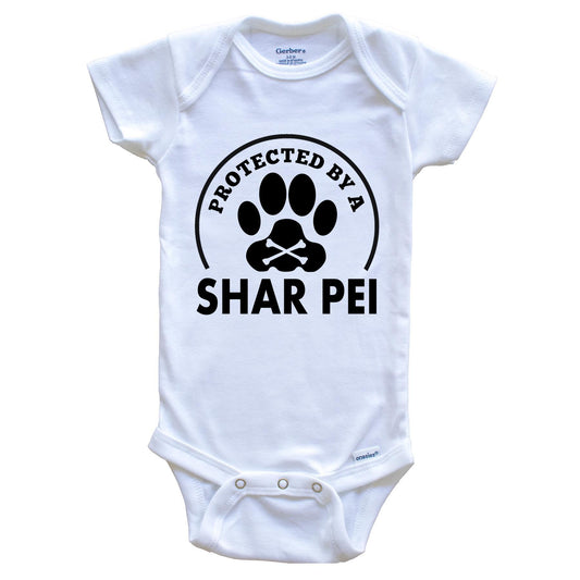 Protected By A Shar Pei Funny Baby Onesie
