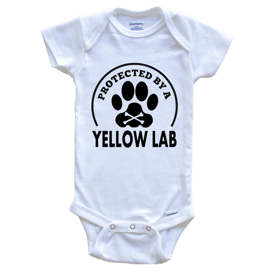 Protected By A Yellow Lab Funny Baby Onesie