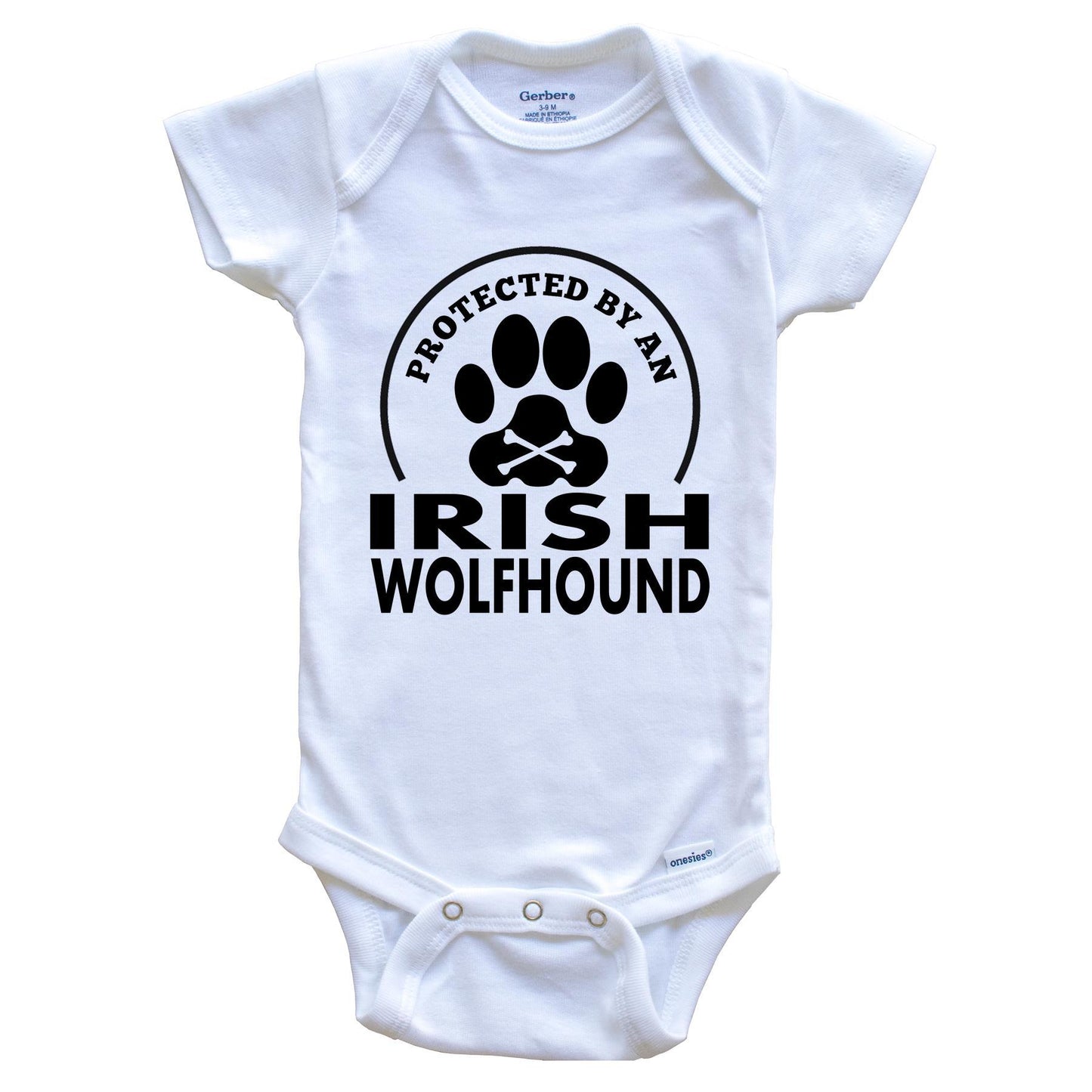 Protected By An Irish Wolfhound Funny Baby Onesie