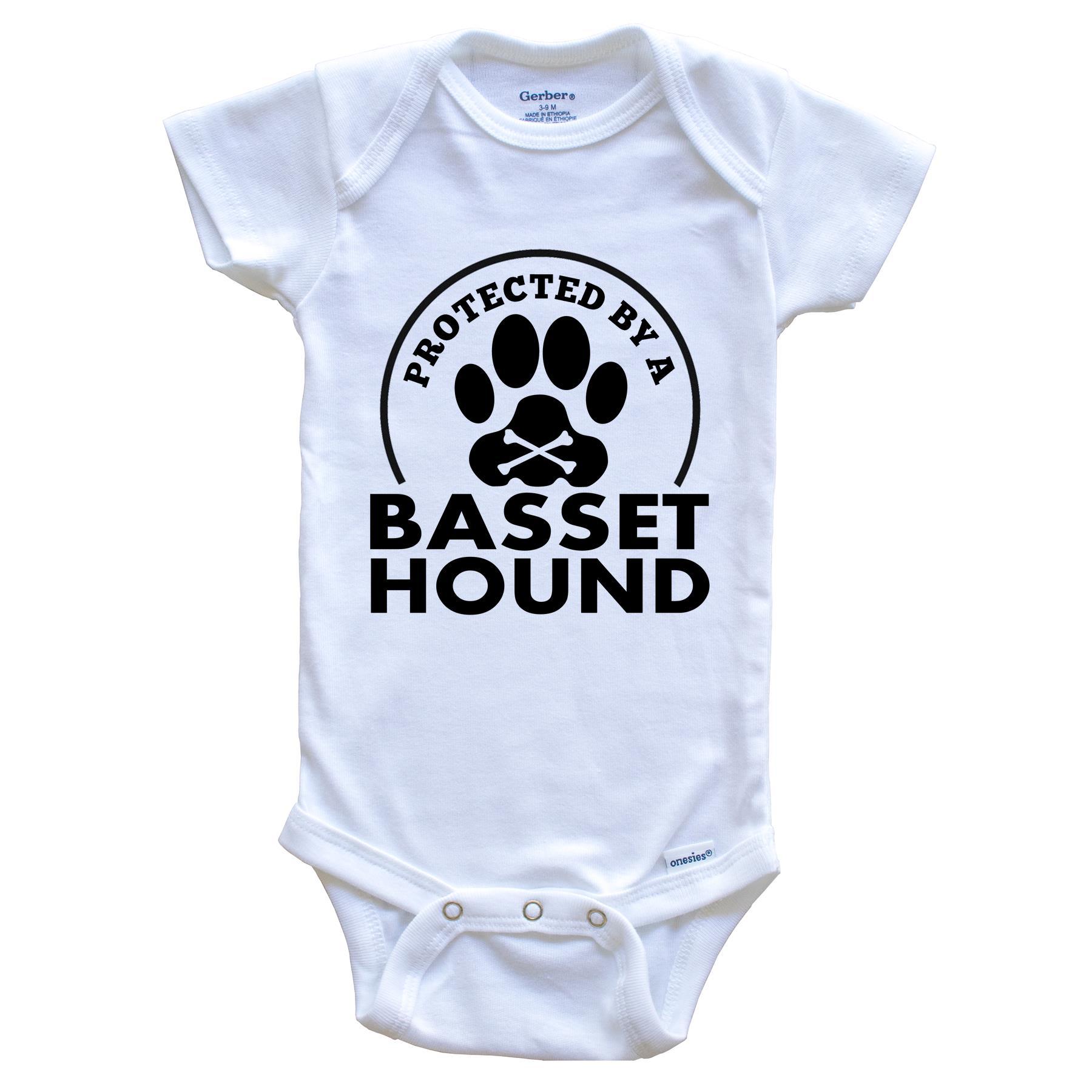 Protected By A Basset Hound Funny Baby Onesie