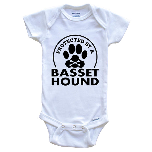 Protected By A Basset Hound Funny Baby Onesie