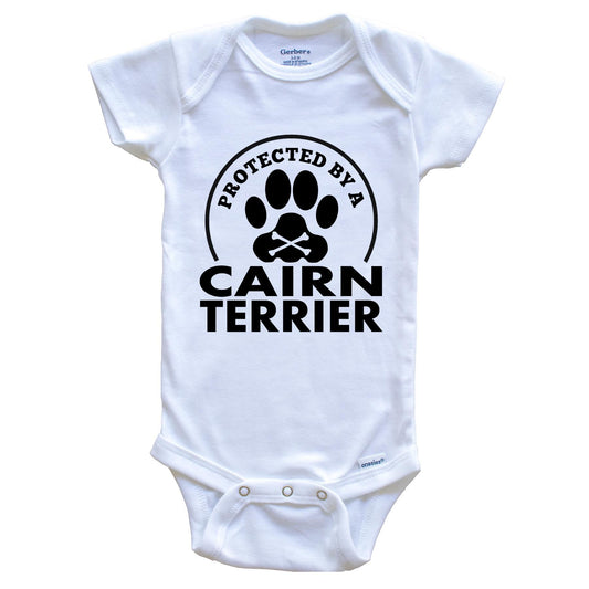 Protected By A Cairn Terrier Funny Baby Onesie