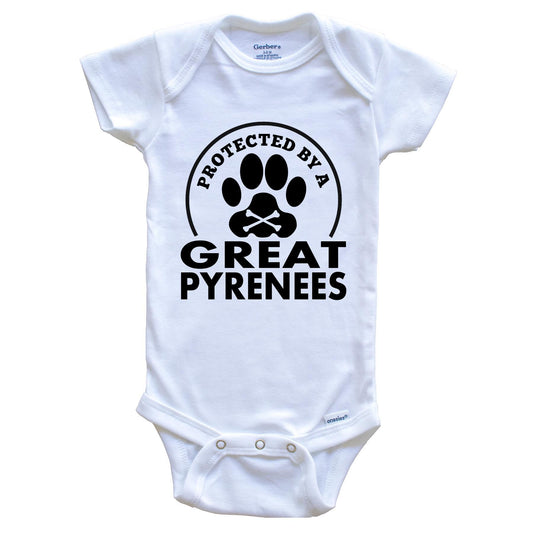 Protected By A Great Pyrenees Funny Baby Onesie