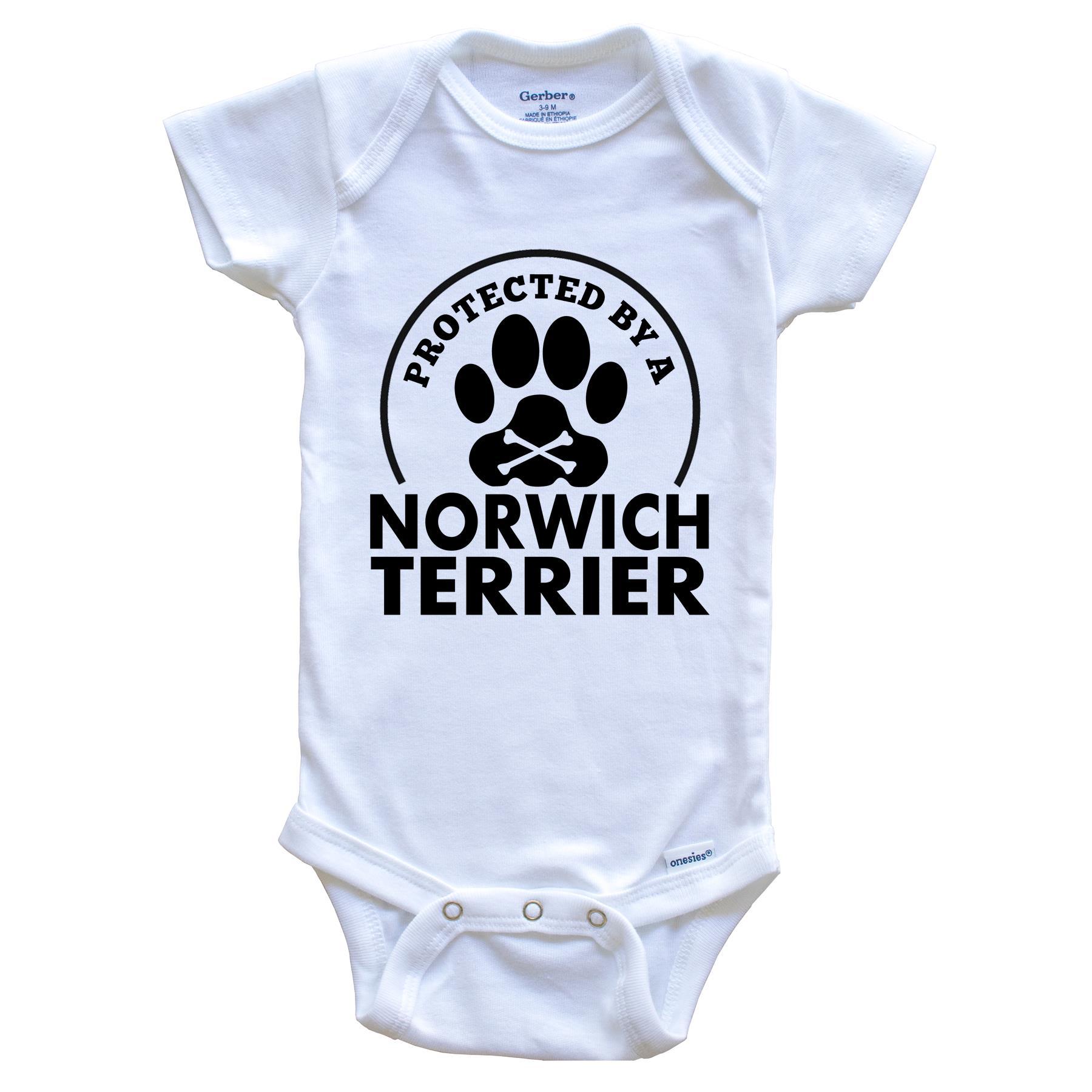 Protected By A Norwich Terrier Funny Baby Onesie
