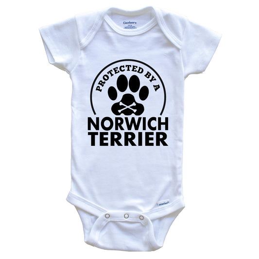 Protected By A Norwich Terrier Funny Baby Onesie