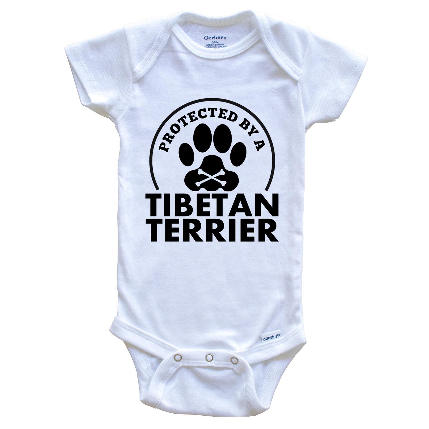 Protected By A Tibetan Terrier Funny Baby Onesie