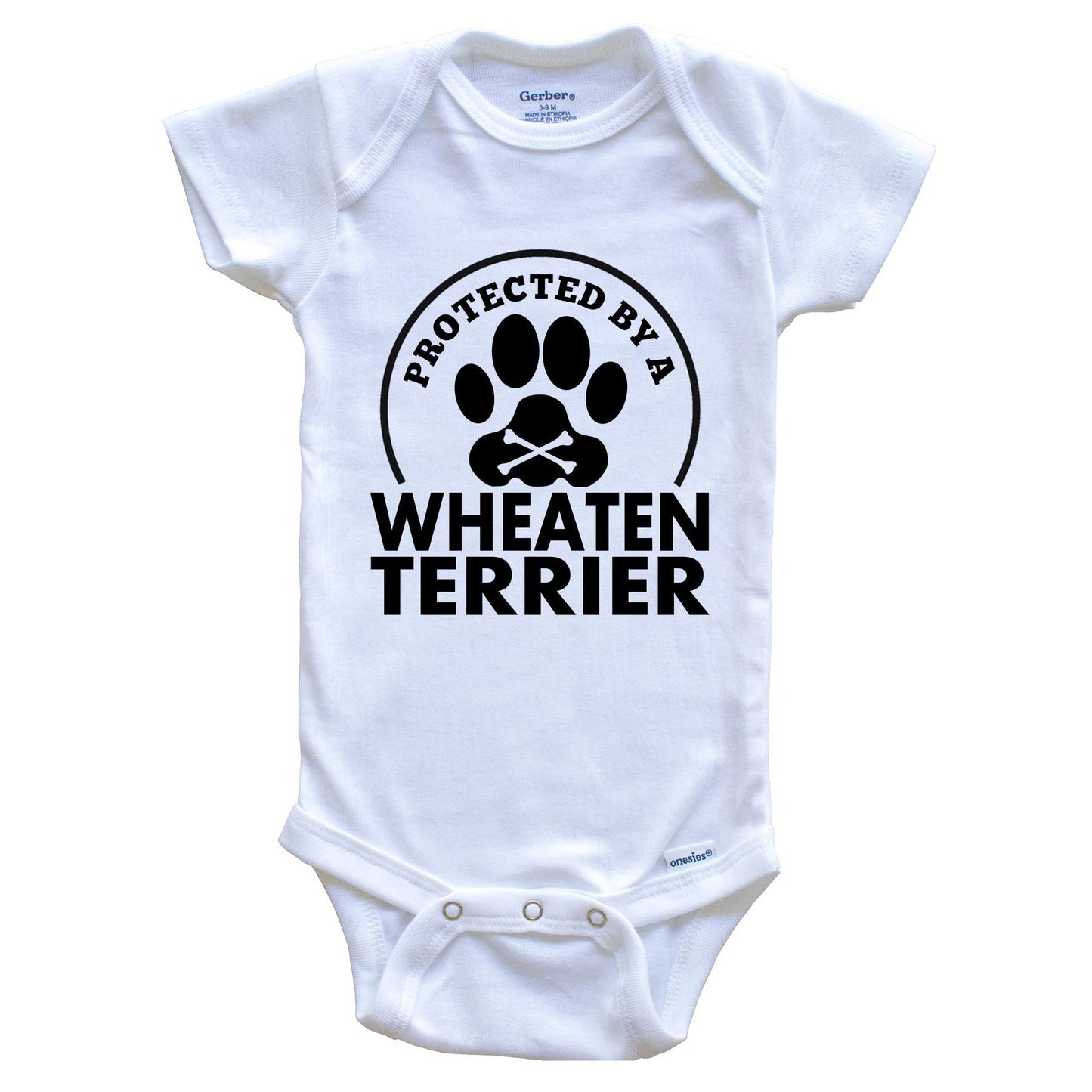 Protected By A Wheaten Terrier Funny Baby Onesie