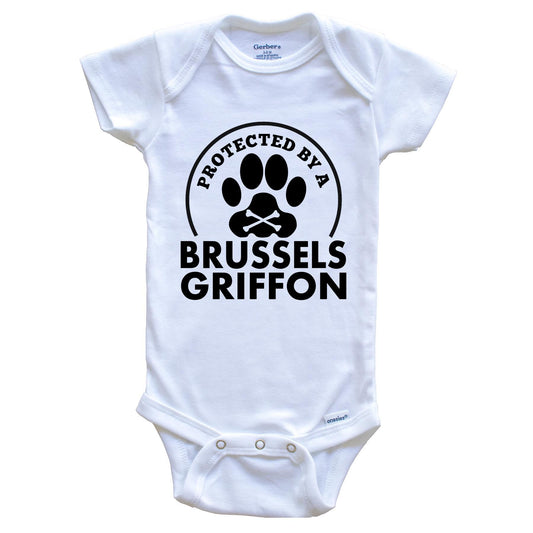 Protected By A Brussels Griffon Funny Baby Onesie