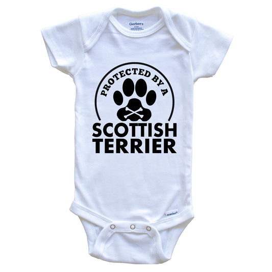 Protected By A Scottish Terrier Funny Baby Onesie
