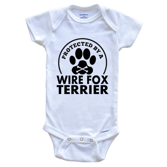 Protected By A Wire Fox Terrier Funny Baby Onesie