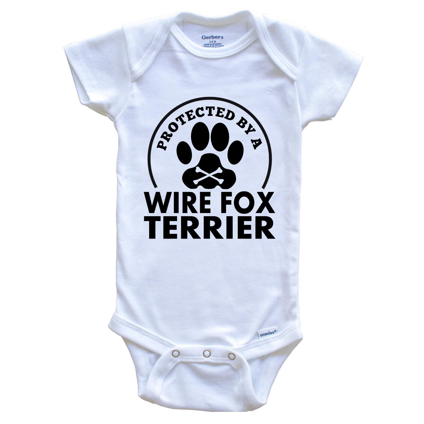 Protected By A Wire Fox Terrier Funny Baby Onesie