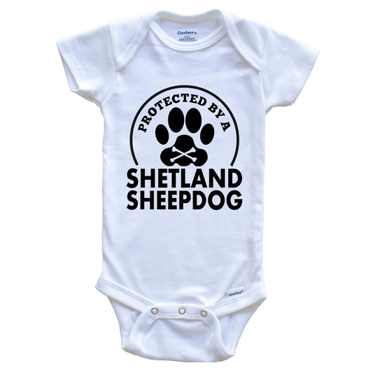 Protected By A Shetland Sheepdog Funny Baby Onesie