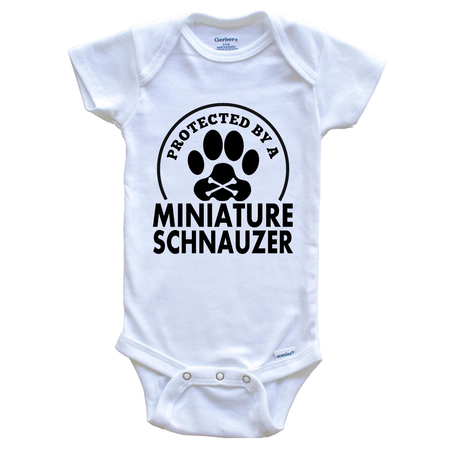 Protected By A Miniature Schnauzer Funny Baby Onesie