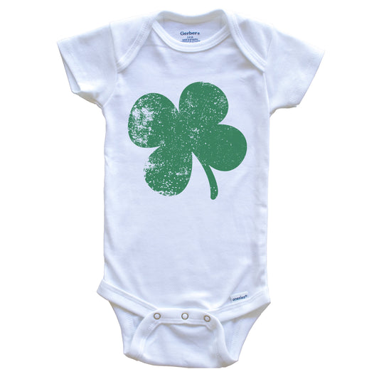 Distressed Green Shamrock Baby Onesie - Irish Baby Onesie for St. Patrick's Day