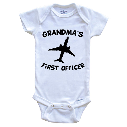 Grandma's First Officer Cute Airplane Baby Onesie