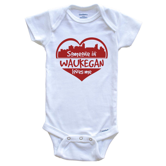 Someone in Waukegan Loves Me Waukegan Illinois Skyline Heart Baby Onesie