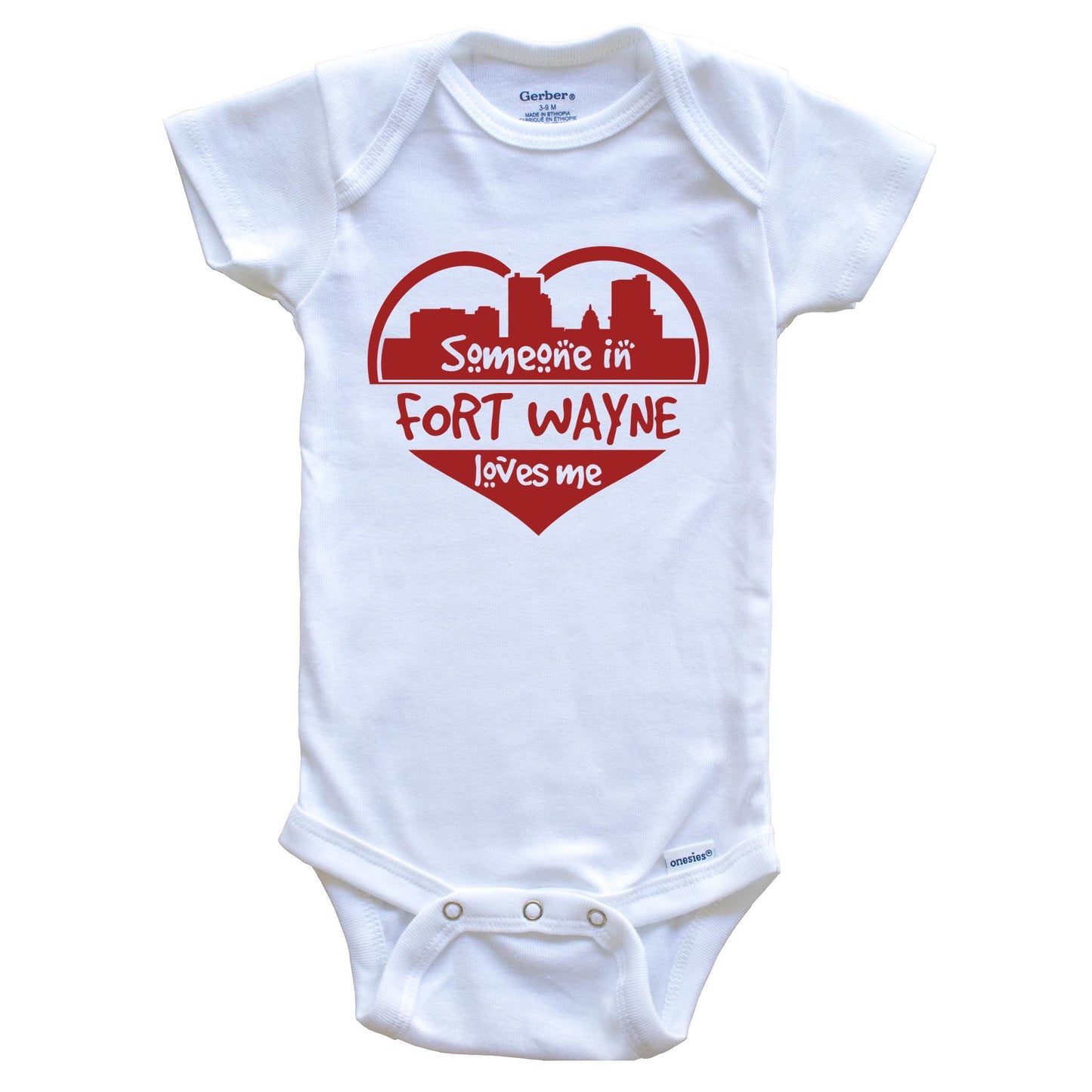 Someone in Fort Wayne Loves Me Fort Wayne Indiana Skyline Heart Baby Onesie