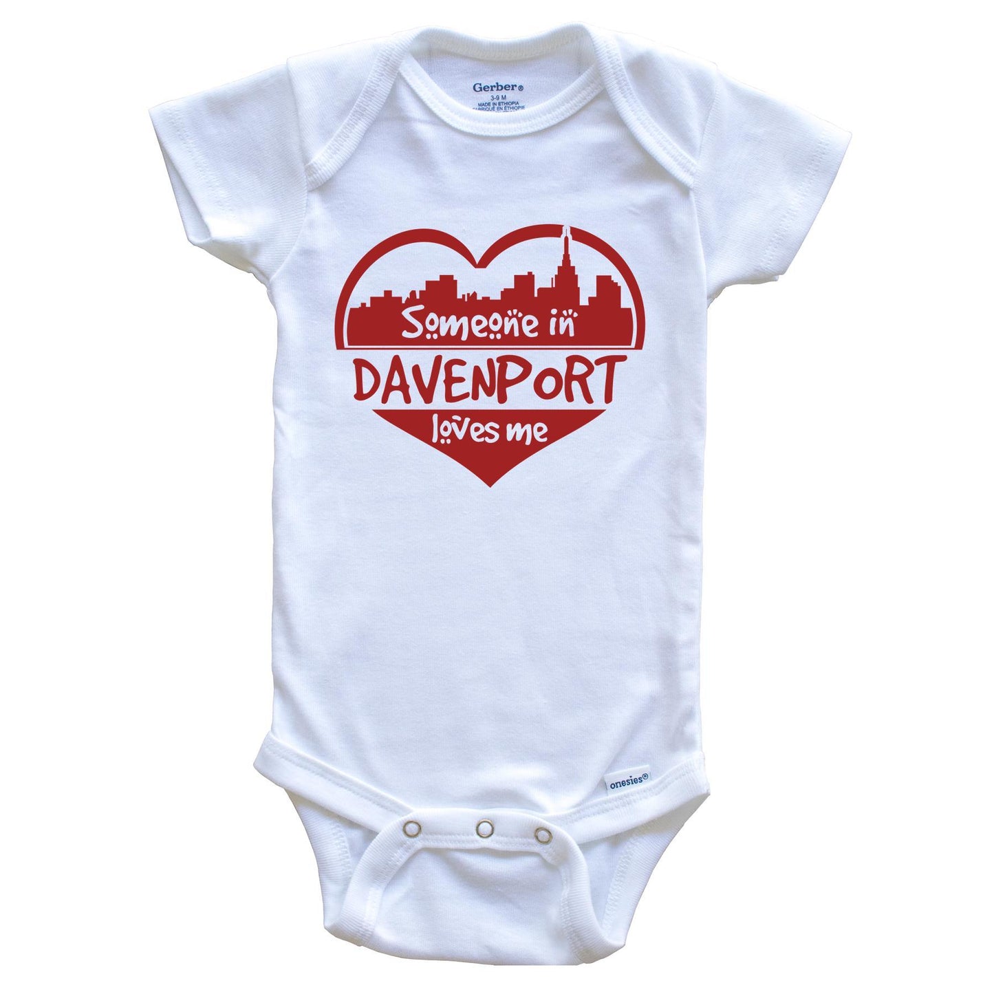 Someone in Davenport Loves Me Davenport Iowa Skyline Heart Baby Onesie