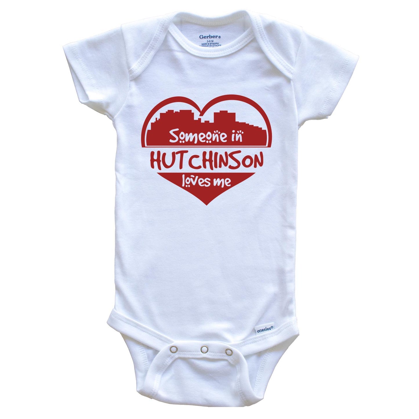 Someone in Hutchinson Loves Me Hutchinson Kansas Skyline Heart Baby Onesie