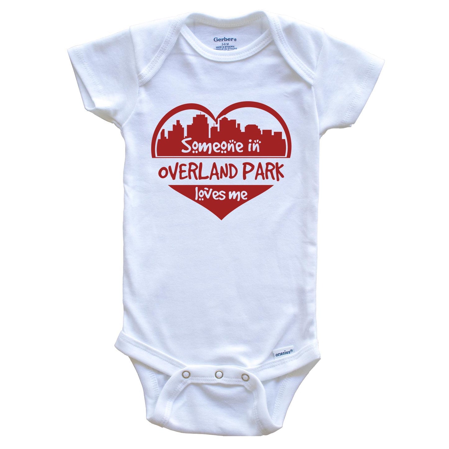 Someone in Overland Park Loves Me Overland Park Kansas Skyline Heart Baby Onesie