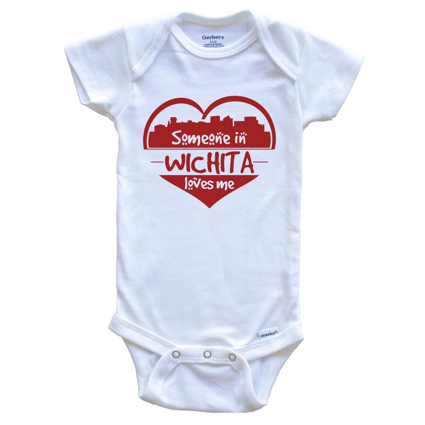 Someone in Wichita Loves Me Wichita Kansas Skyline Heart Baby Onesie