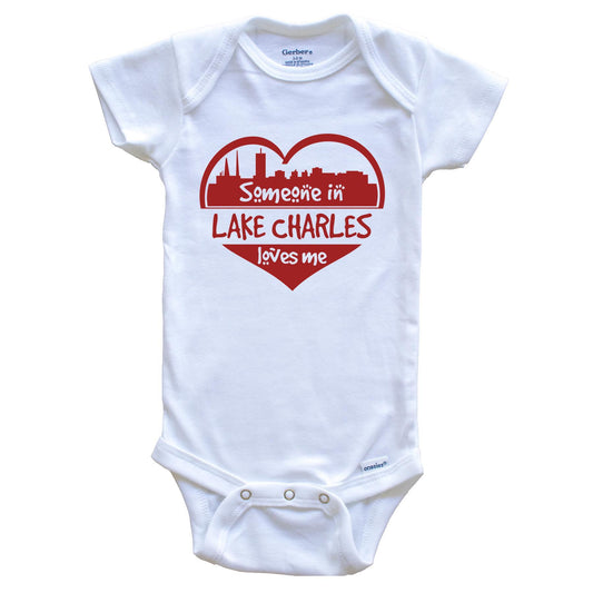 Someone in Lake Charles Loves Me Lake Charles Louisiana Skyline Heart Baby Onesie