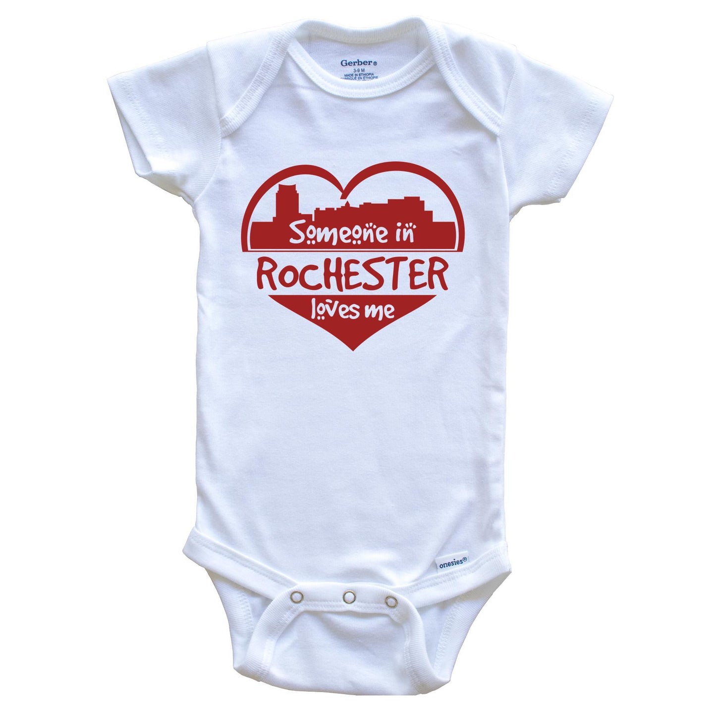 Someone in Rochester Loves Me Rochester Minnesota Skyline Heart Baby Onesie