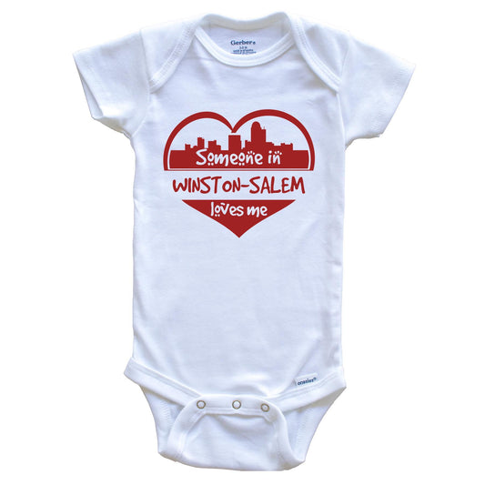 Someone in Winston-Salem Loves Me Winston-Salem North Carolina Skyline Heart Baby Onesie