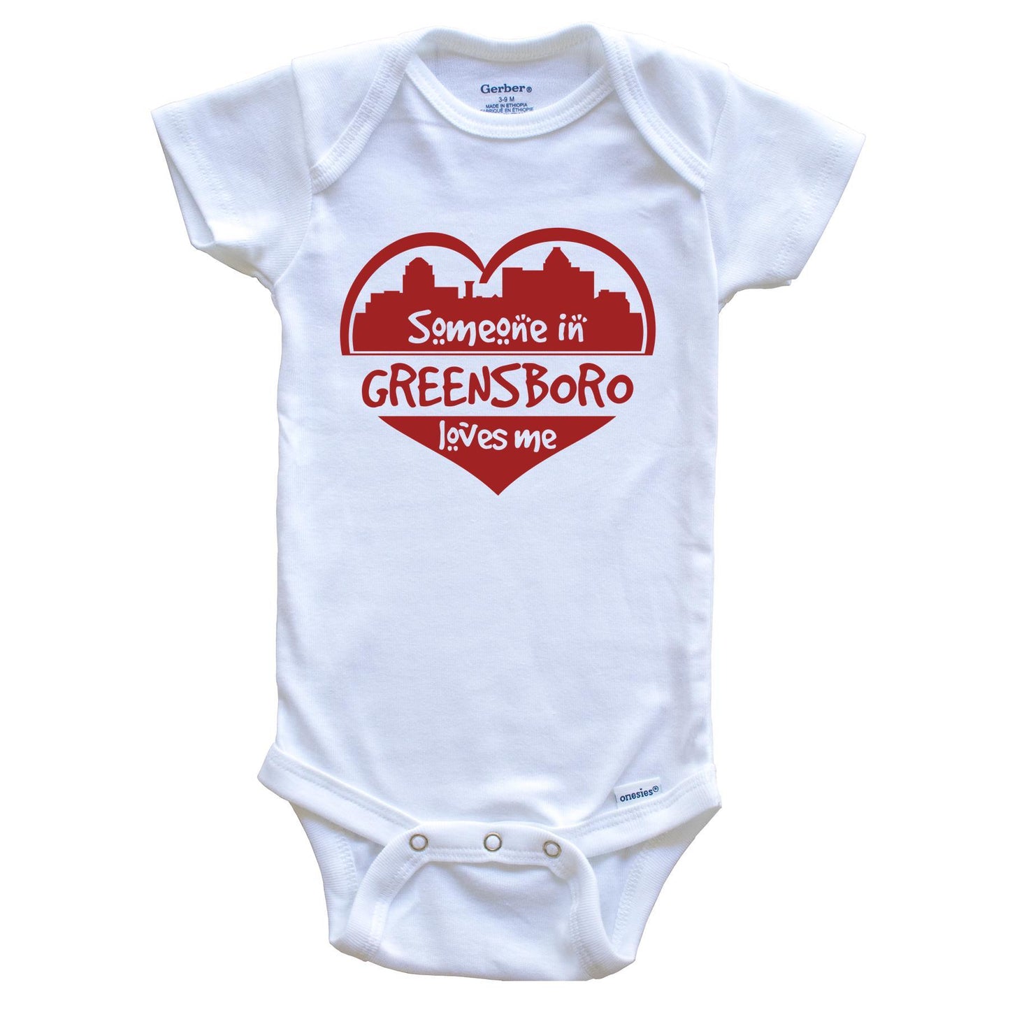 Someone in Greensboro Loves Me Greensboro North Carolina Skyline Heart Baby Onesie