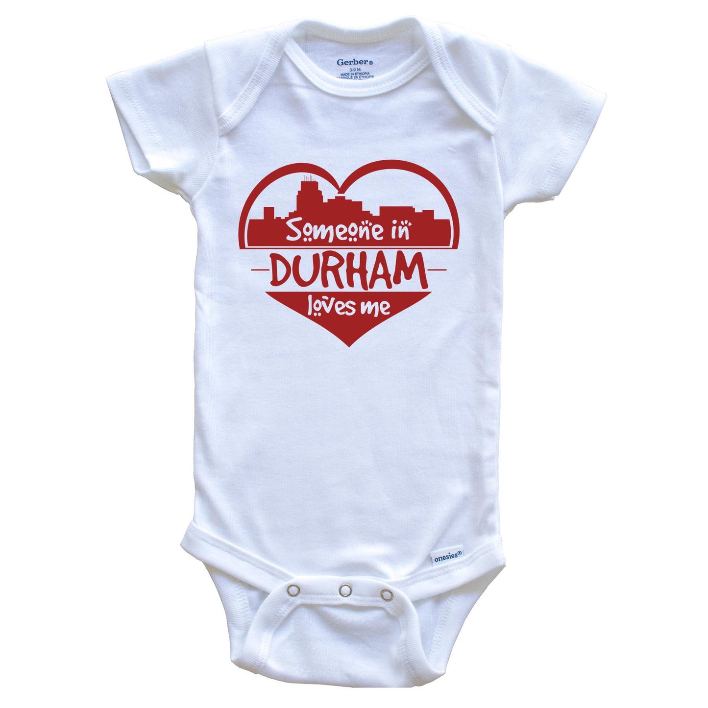 Someone in Durham Loves Me Durham North Carolina Skyline Heart Baby Onesie