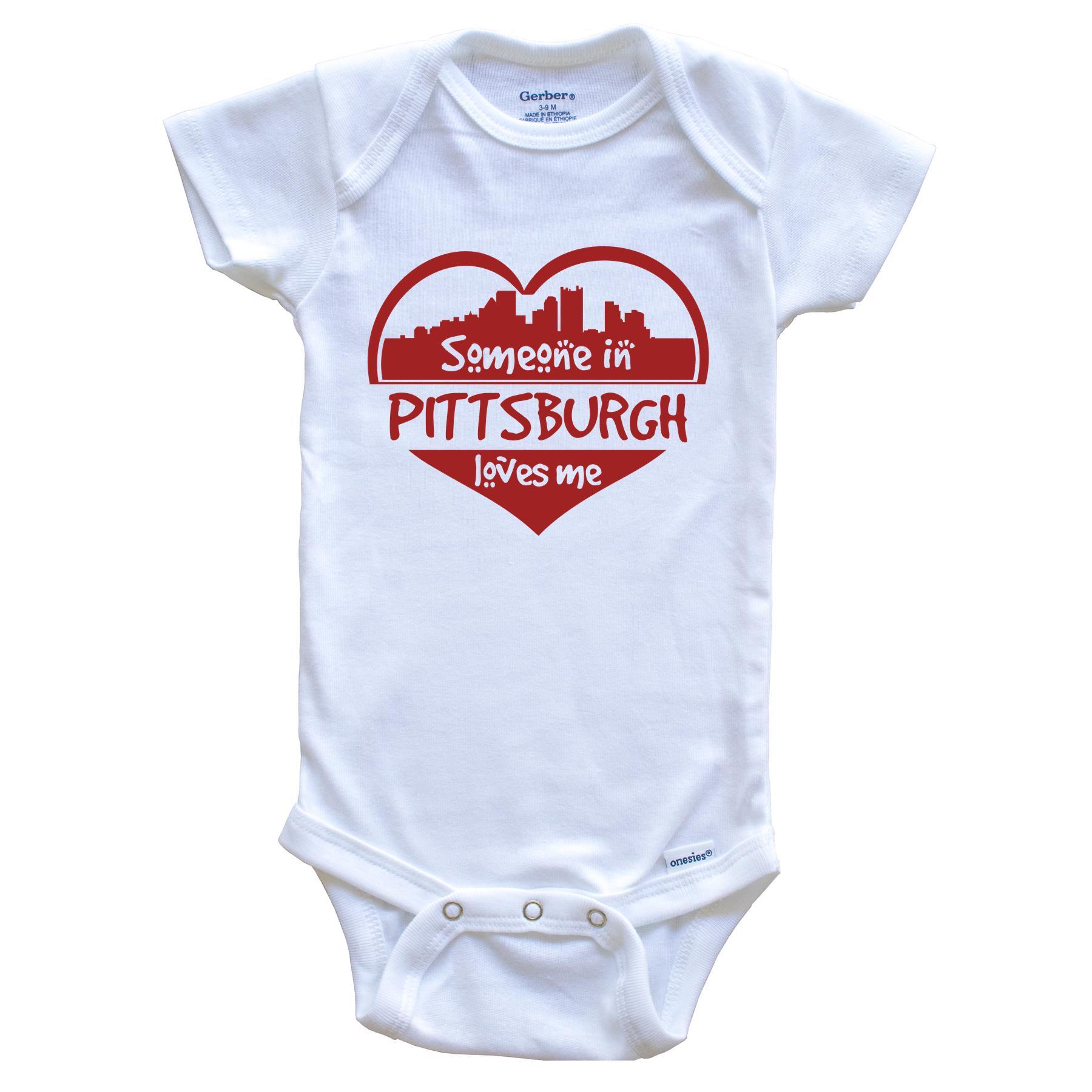 Someone in Pittsburgh Loves Me Pittsburgh Pennsylvania Skyline Heart Baby Onesie
