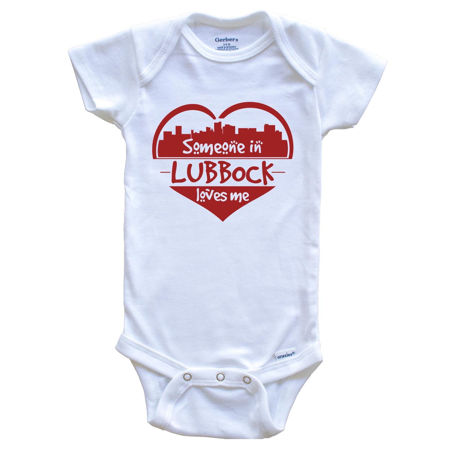 Someone in Lubbock Loves Me Lubbock Texas Skyline Heart Baby Onesie
