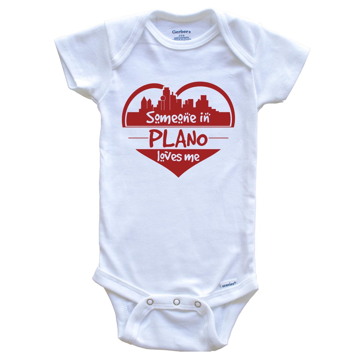 Someone in Plano Loves Me Plano Texas Skyline Heart Baby Onesie