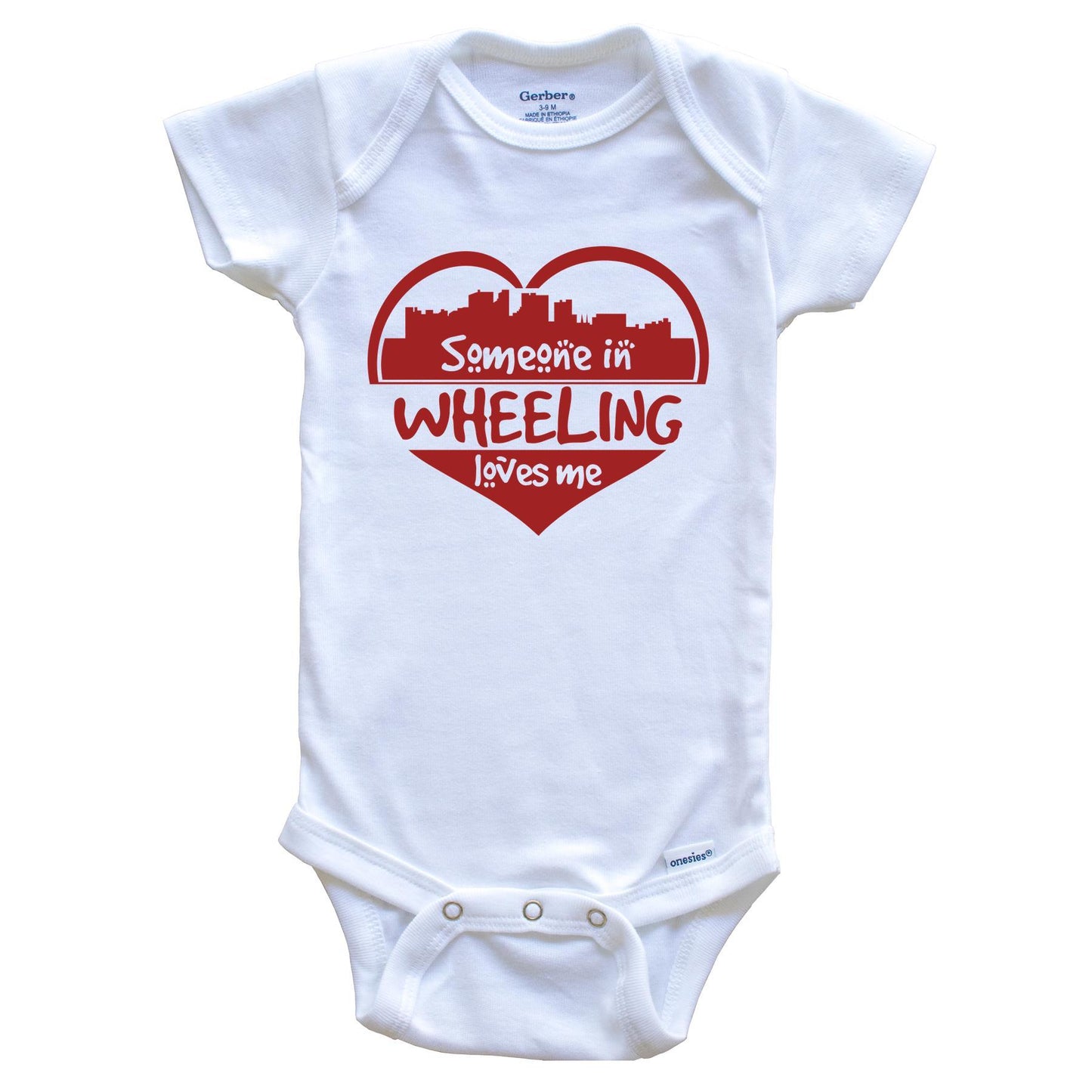 Someone in Wheeling Loves Me Wheeling West Virginia Skyline Heart Baby Onesie