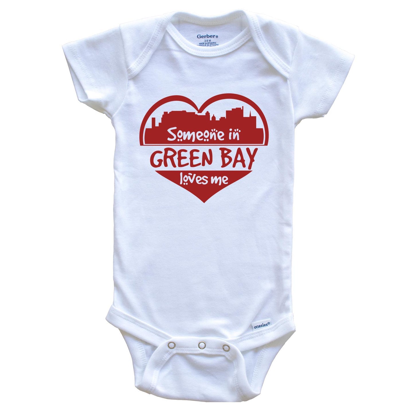 Someone in Green Bay Loves Me Green Bay Wisconsin Skyline Heart Baby Onesie