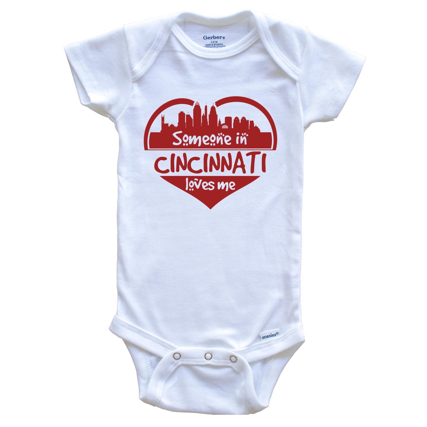 Someone in Cincinnati Loves Me Cincinnati Ohio Skyline Heart Baby Onesie