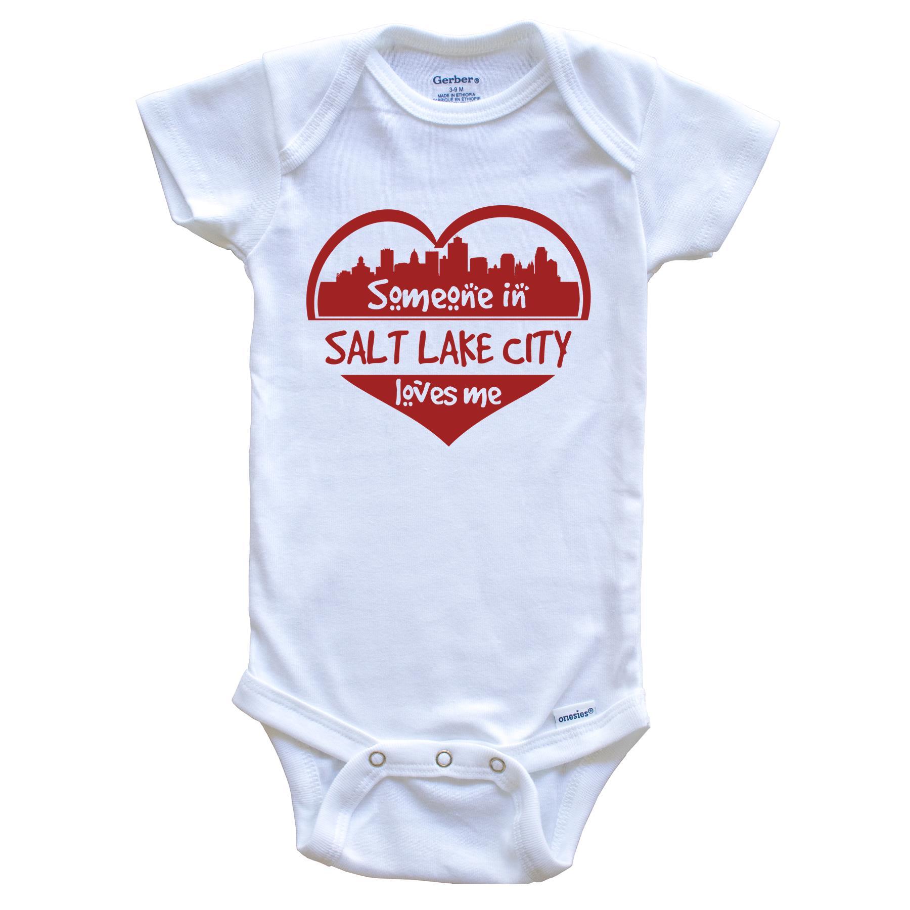 Someone in Salt Lake City Loves Me Salt Lake City Utah Skyline Heart Baby Onesie