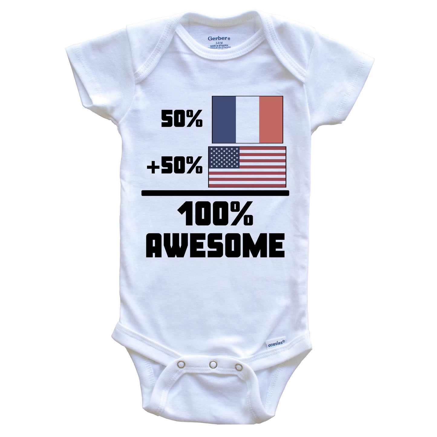 50% French 50% American 100% Awesome Funny Flag Baby Onesie