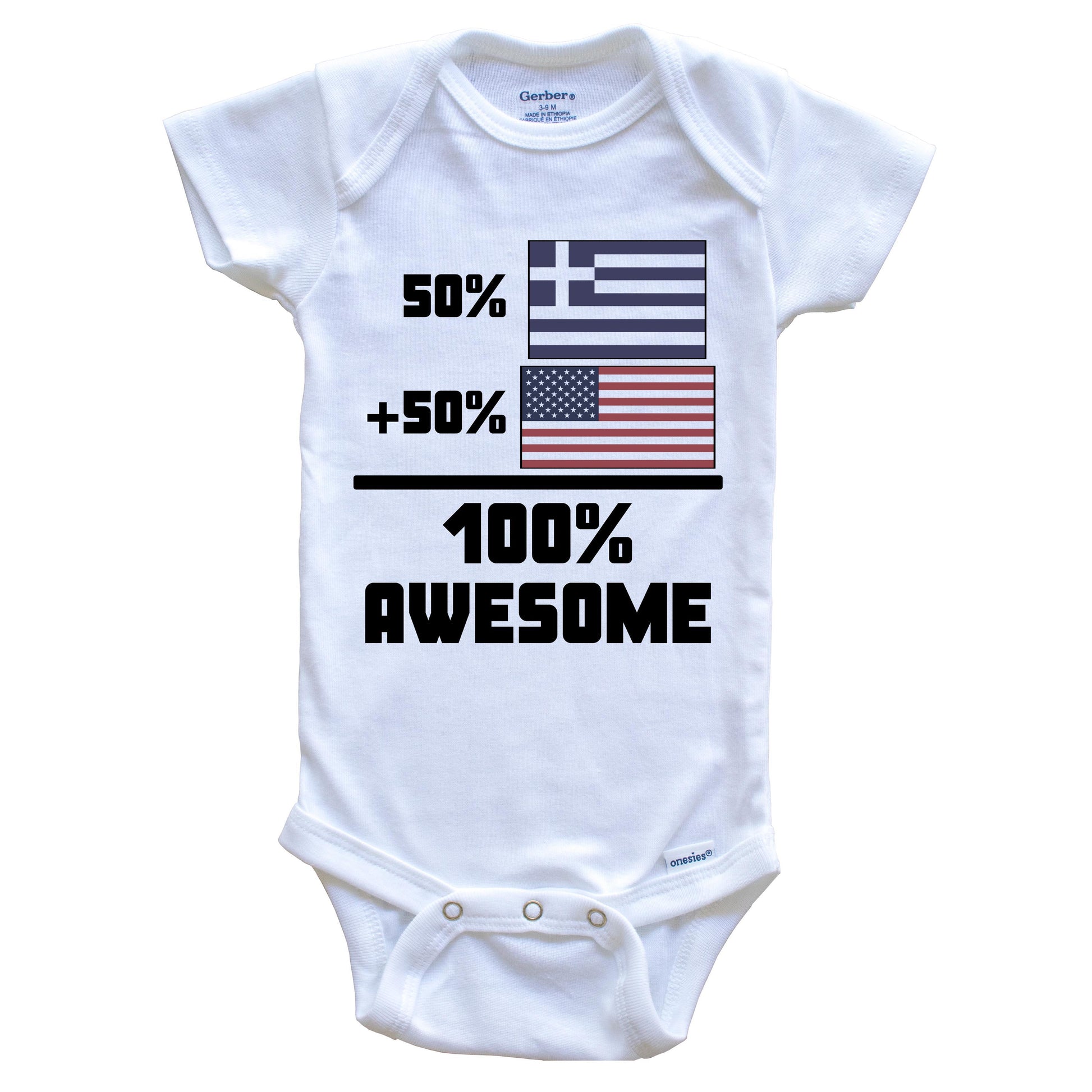 50% Greek 50% American 100% Awesome Funny Flag Baby Onesie