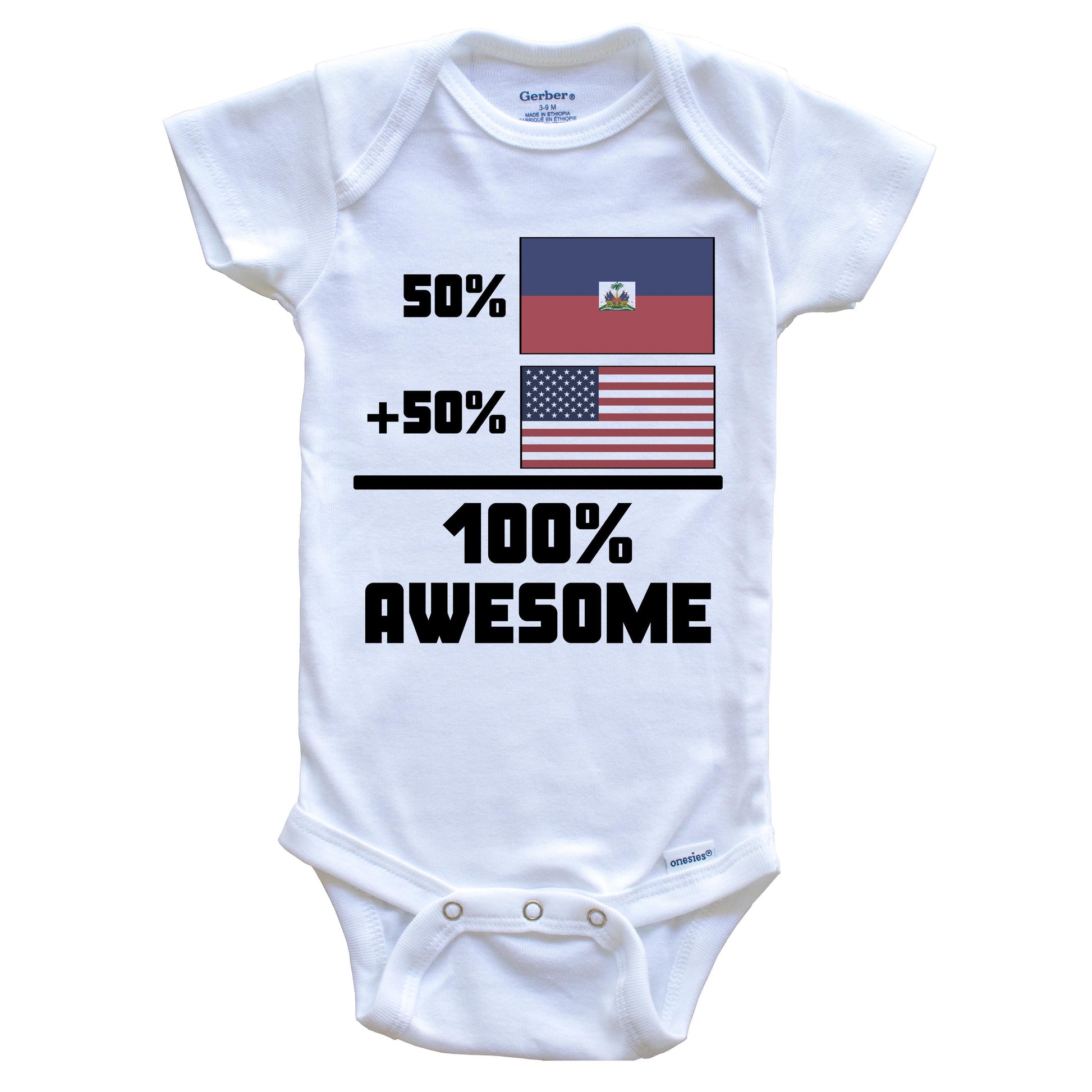 50% Haitian 50% American 100% Awesome Funny Flag Baby Onesie