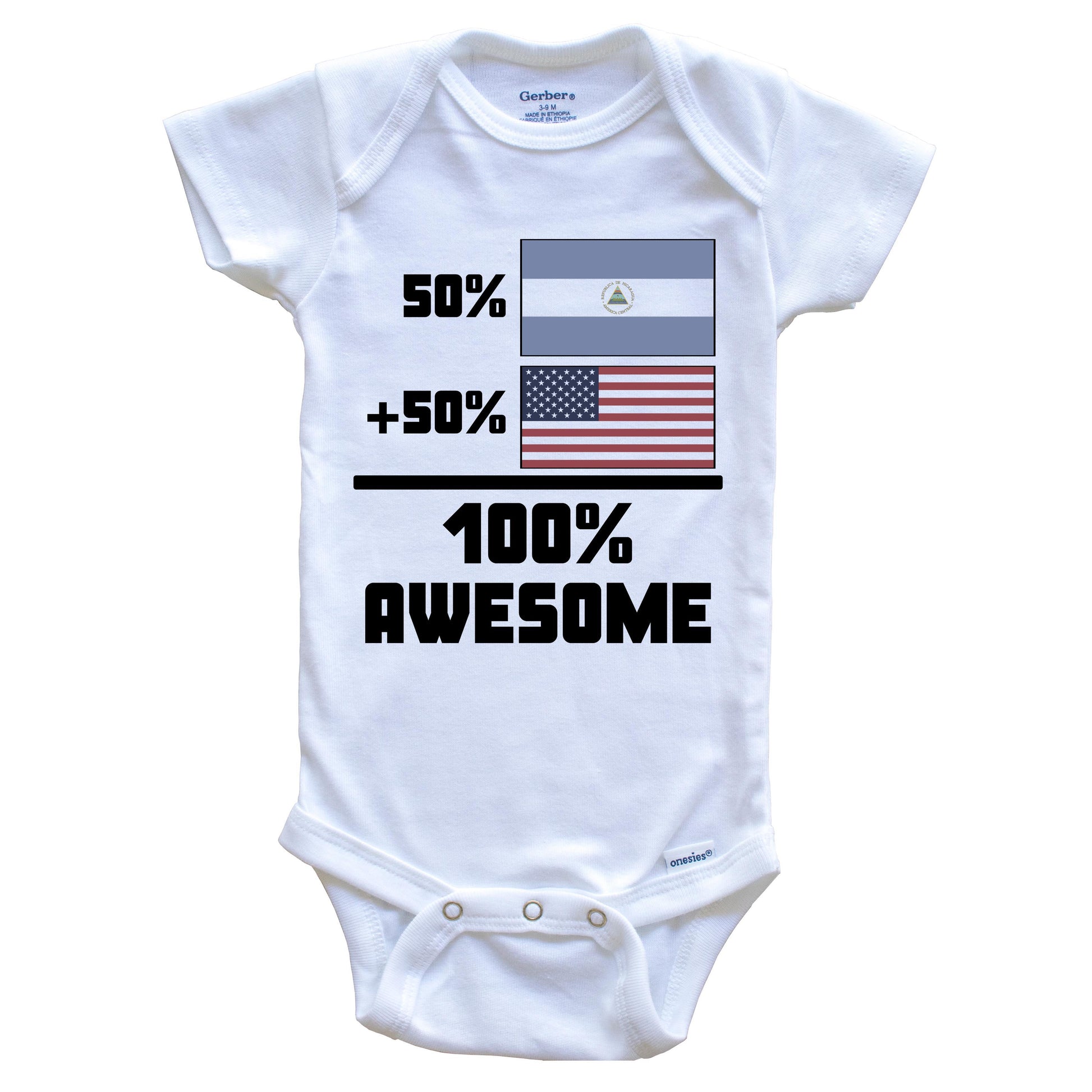 50% Nicaraguan 50% American 100% Awesome Funny Flag Baby Onesie