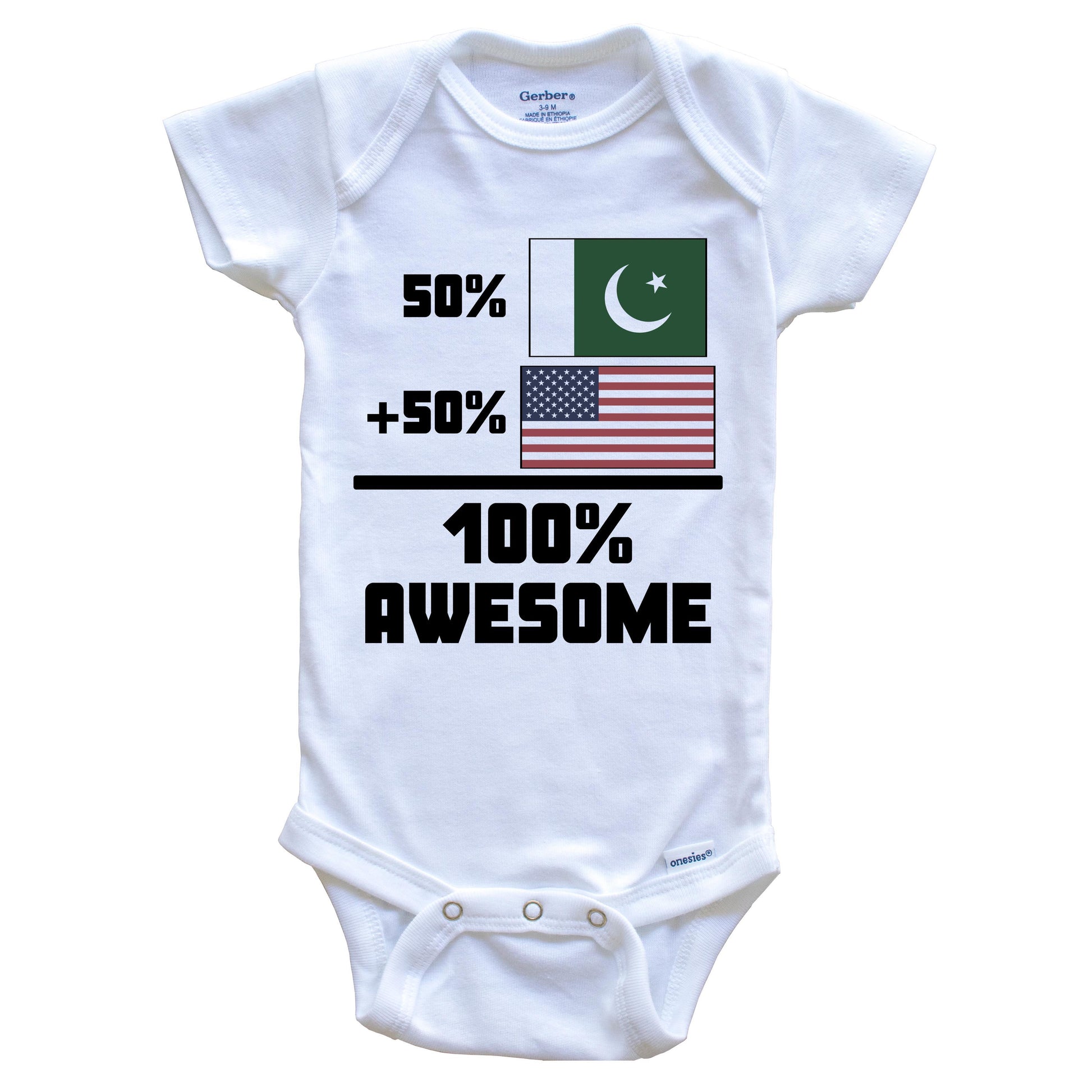 50% Pakistani 50% American 100% Awesome Funny Flag Baby Onesie
