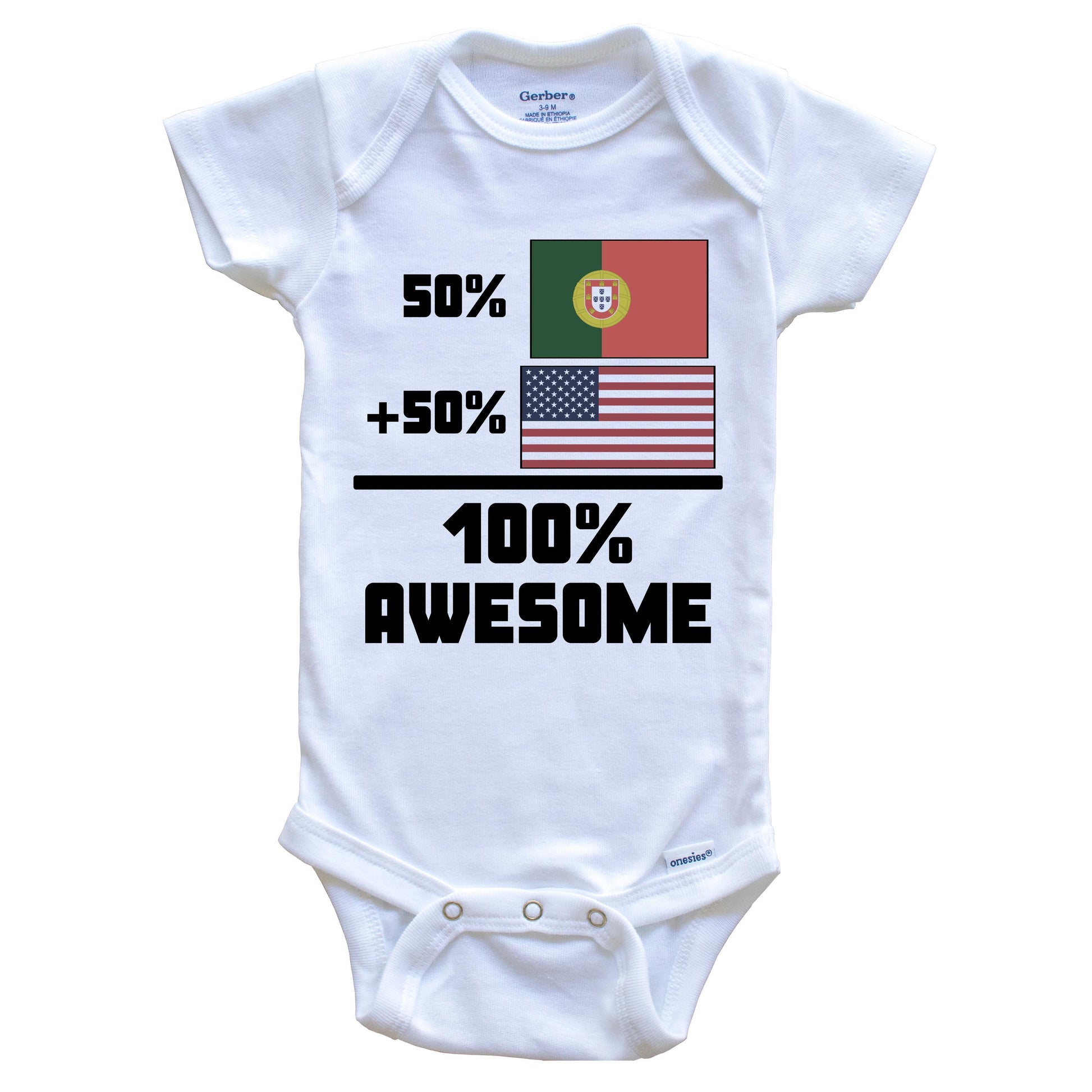 50% Portuguese 50% American 100% Awesome Funny Flag Baby Onesie