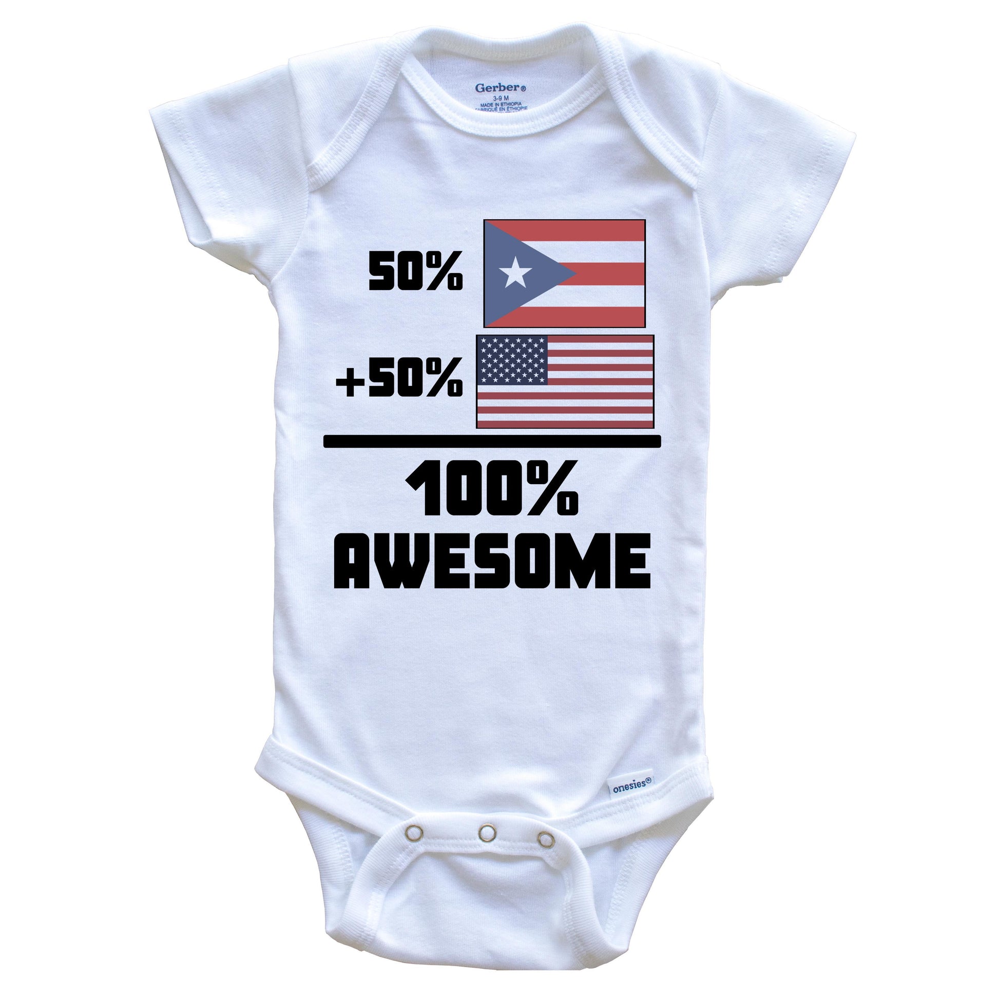 50% Puerto Rican 50% American 100% Awesome Funny Flag Baby Onesie