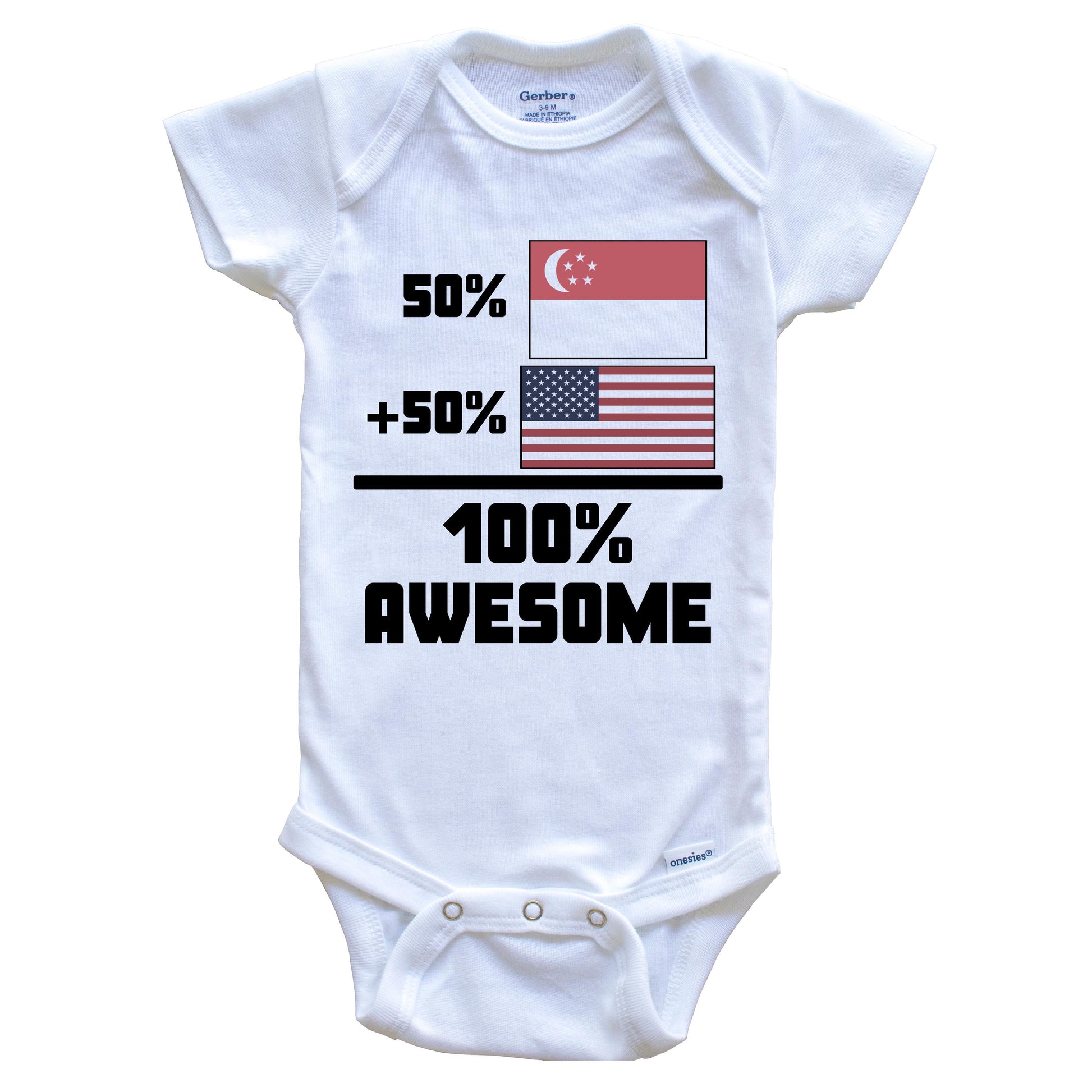 50% Singaporean 50% American 100% Awesome Funny Flag Baby Onesie