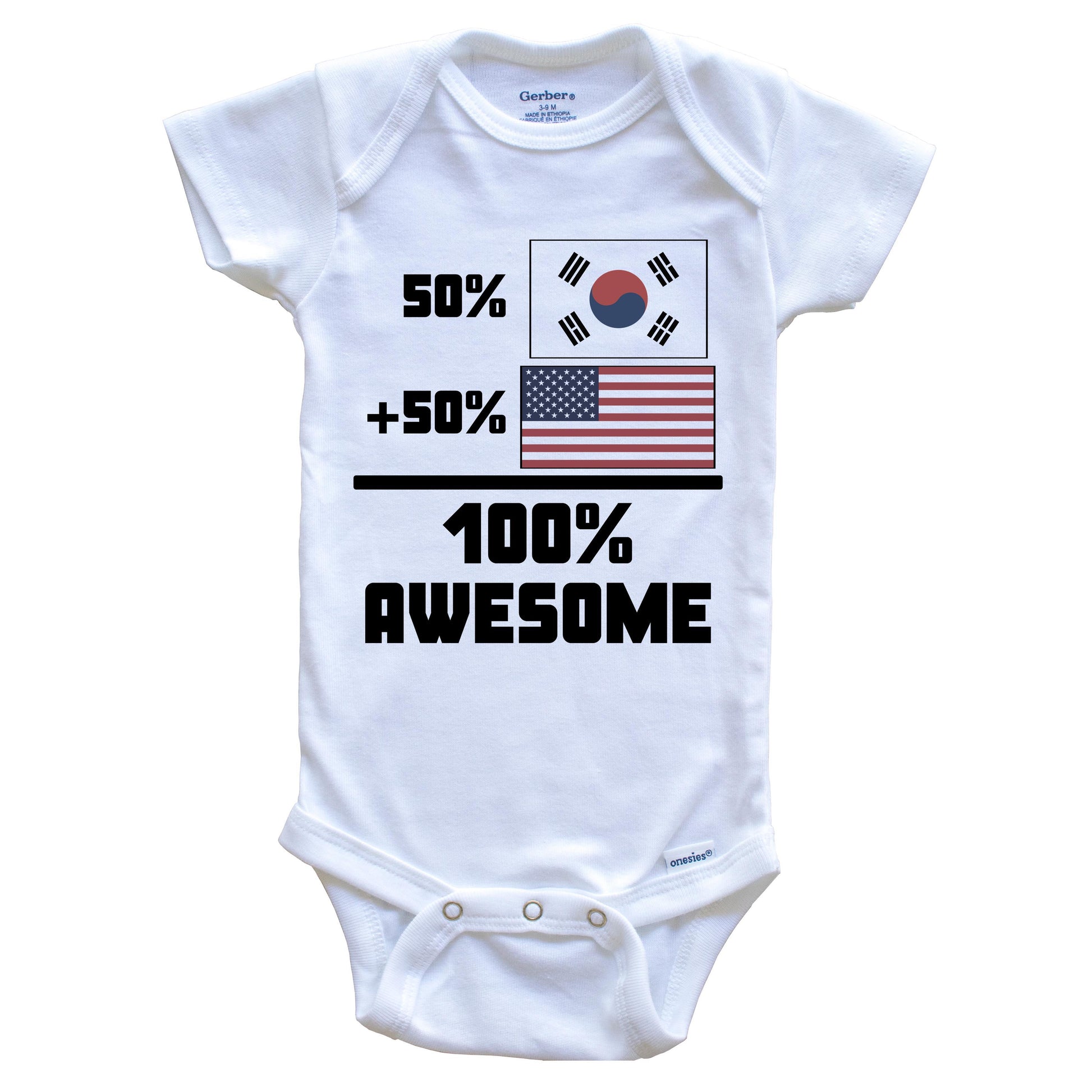 50% South Korean 50% American 100% Awesome Funny Flag Baby Onesie